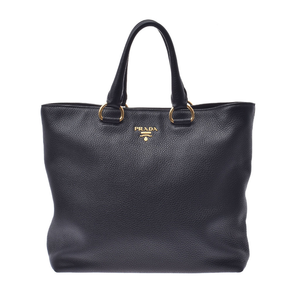 Prada Black Vitello Phenix shopping tote bag Black Leather